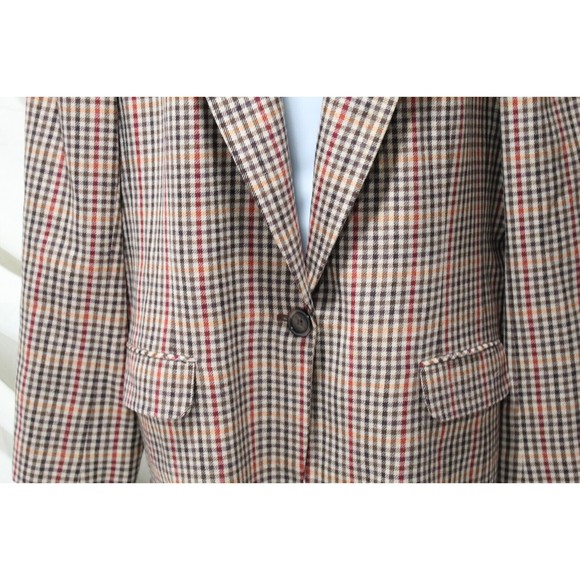 JH Collectibles Vtg Women's 16 Blazer Brown/Red Check Pattern Pockets 100% Wool - Picture 2 of 16